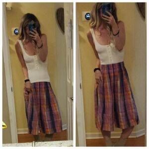 Free People Ivy Cropped Pull-On Culotte Pants Checkered Plaid Madras